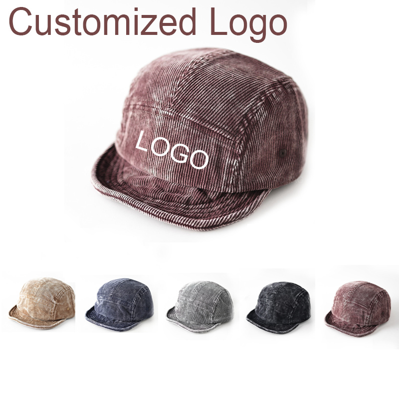 Corduroy Cap 5 Panel - Retro Old Corduroy 5-panel Short Soft-brimmed