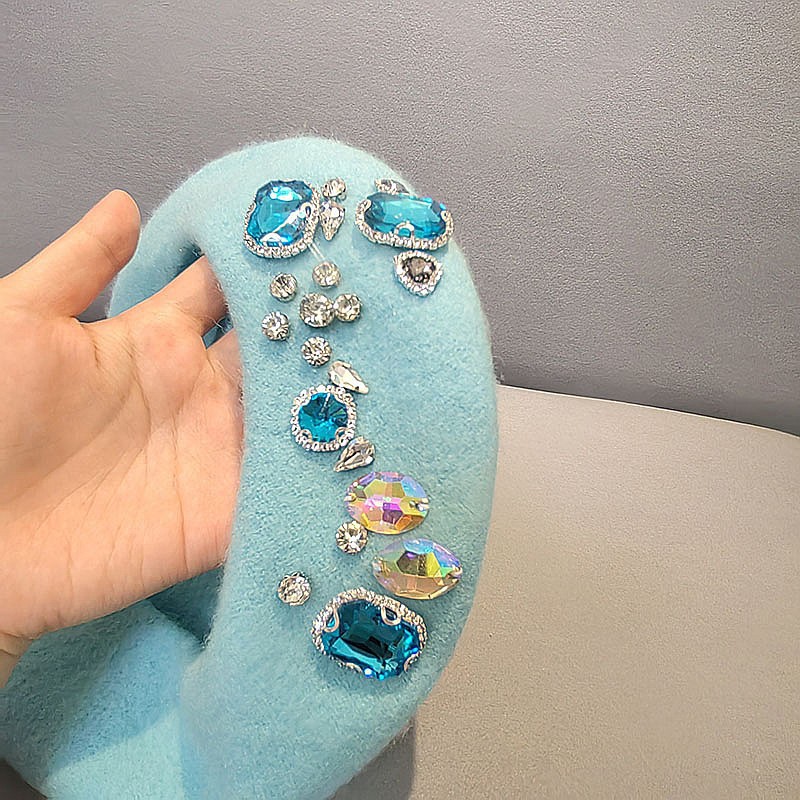 Beret French Wool - Stunning Rhinestone Wool Beret for Women