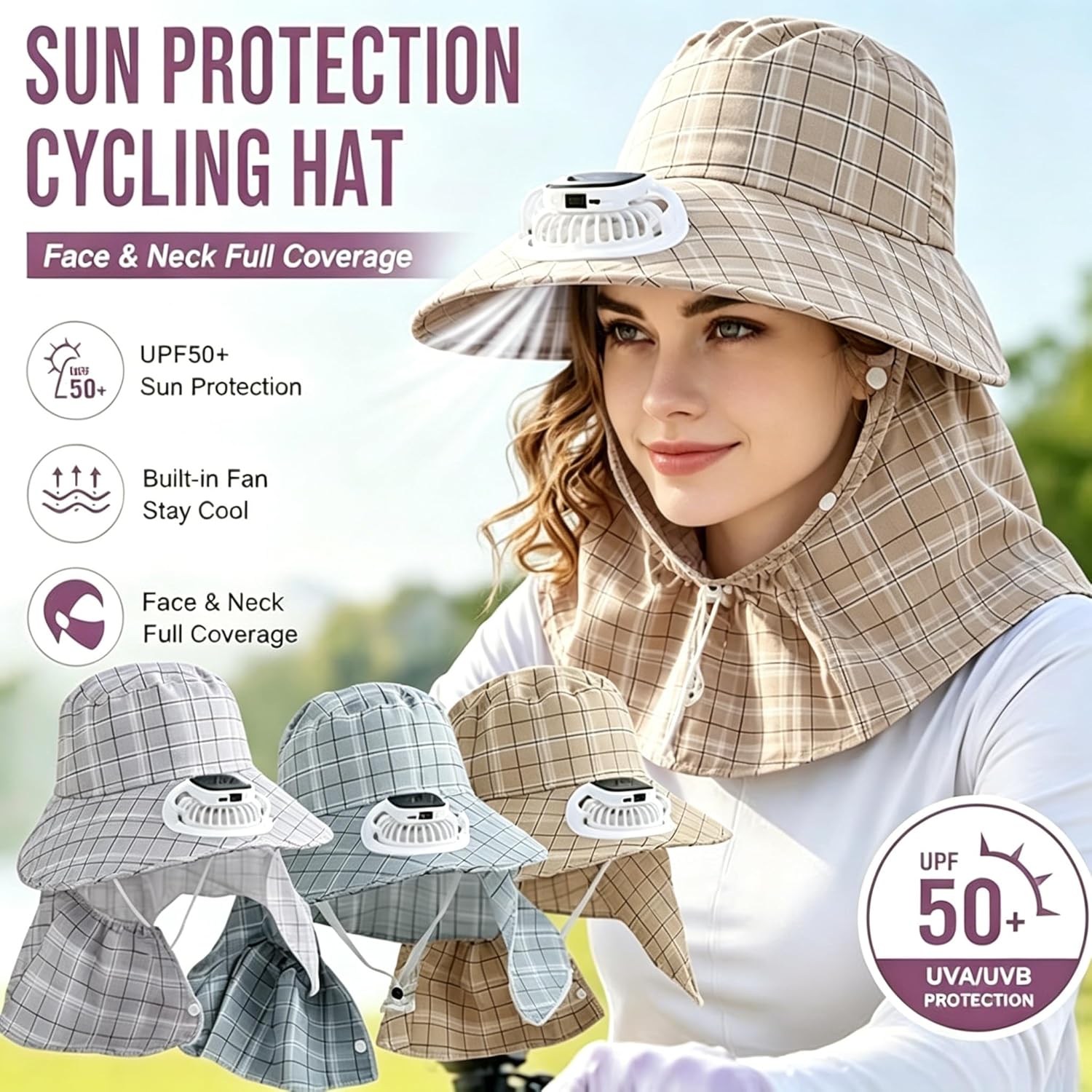 1PC Solar Power Neck Guard Fan - огляд і ціна Visor Sun Hat