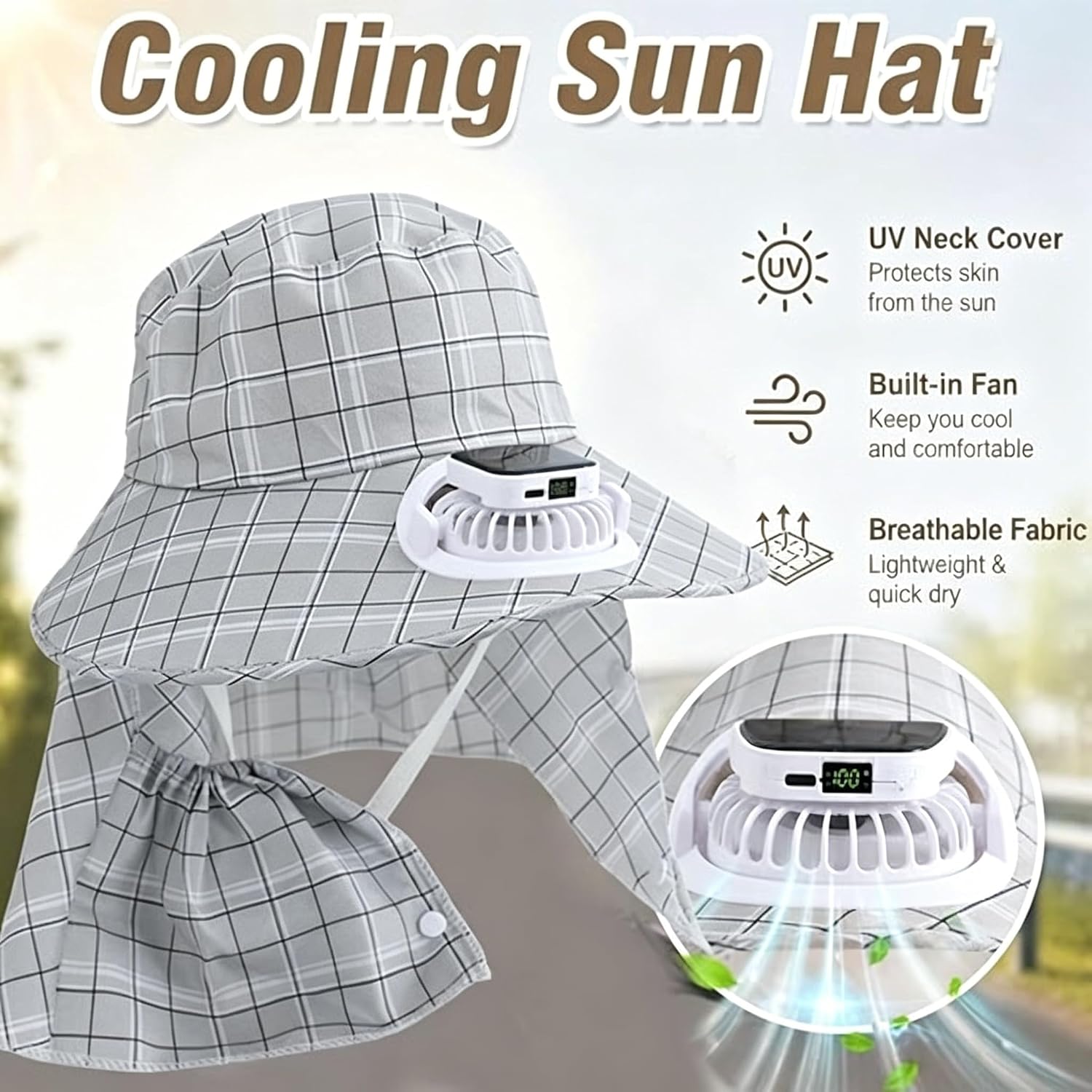 1PC Solar Power Neck Guard Fan - огляд і ціна Visor Sun Hat