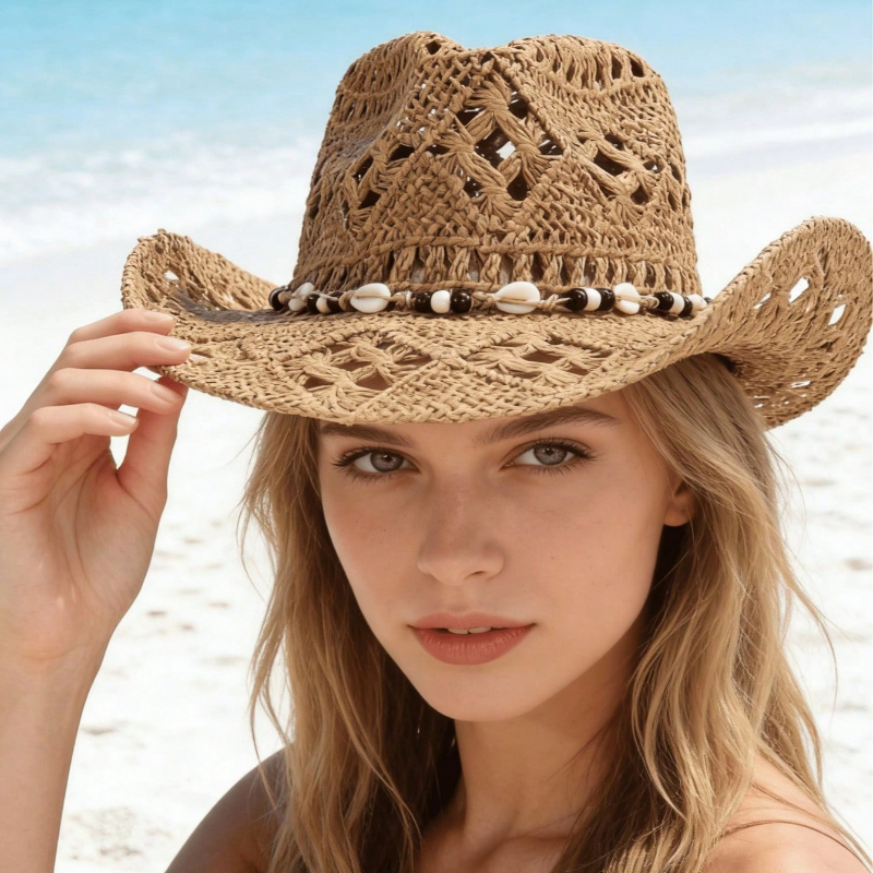 1pc Boho Shell Hollow Out Stra - огляд і ціна Cowboy Hat Straw