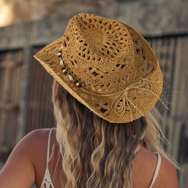 1pc Boho Shell Hollow Out Stra - огляд і ціна Cowboy Hat Straw